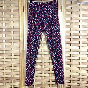SHEER Multi-Colored Polka Dotted Black Nylon Stretchy Elastic Waisted Leggings